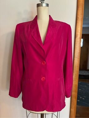 Danielle Martin Fuchsia Hot Pink Magenta Single-Breasted Blazer Jacket Silk